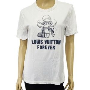 Louis Vuitton Forever White Printed Statement Tee Top